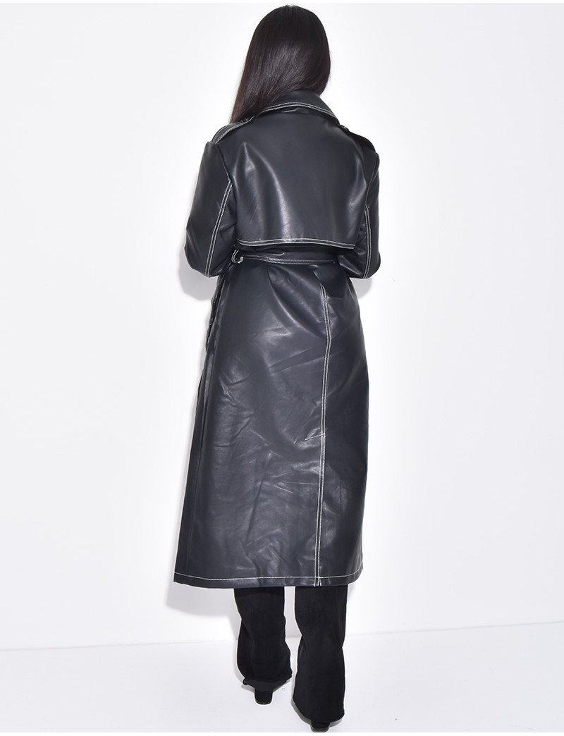 Trench Veste Tres Longue Veste Trench Mi-longue Pour Femme Parka Effet Daim  Nubuck