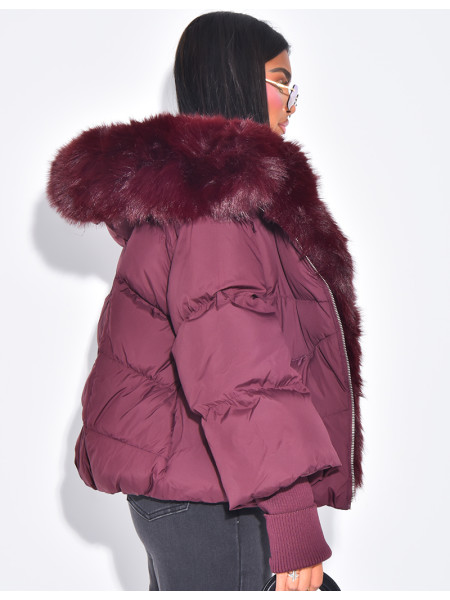 Doudoune courte et oversize matelassé à manches bords côtelées & fourrure