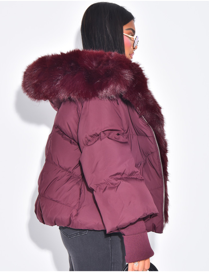 Doudoune courte et oversize matelassé à manches bords côtelées & fourrure