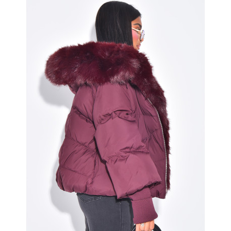 Doudoune courte et oversize matelassé à manches bords côtelées & fourrure