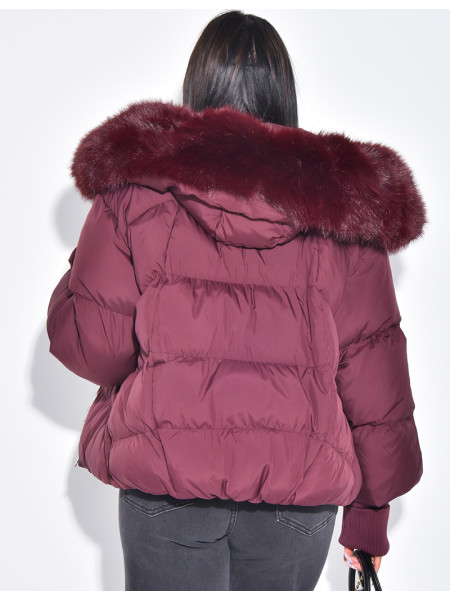 Doudoune courte et oversize matelassé à manches bords côtelées & fourrure