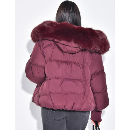 Doudoune courte et oversize matelassé à manches bords côtelées & fourrure