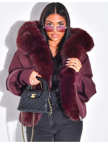 Doudoune courte et oversize matelassé à manches bords côtelées & fourrure