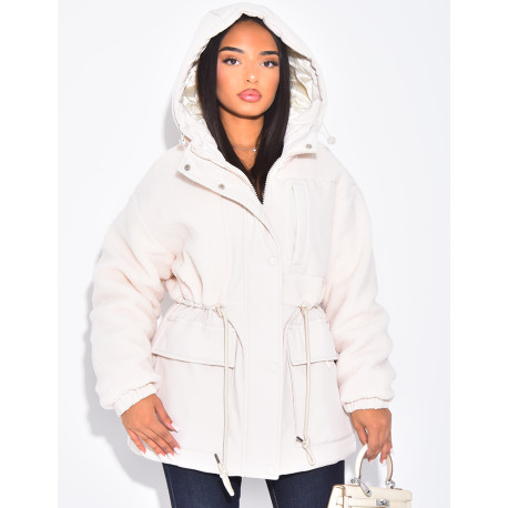 Doudoune style parka en tissu peau de mouton