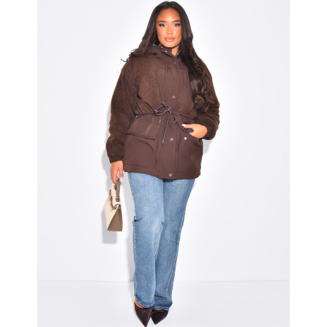 Parka-artige Daunenjacke aus Lammfell