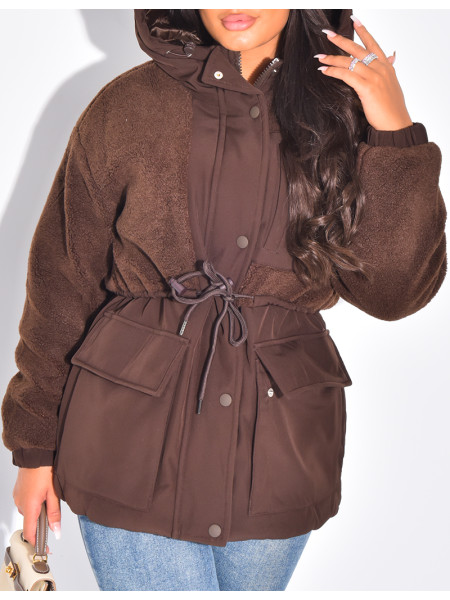 Parka-artige Daunenjacke aus Lammfell
