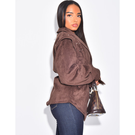Structured suede-effect jacket with tie fastening