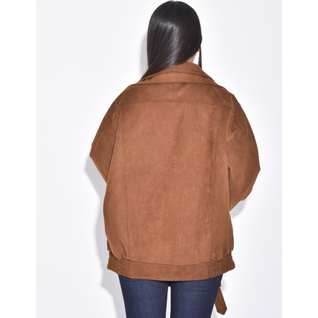 Oversize-Bomberjacke in Wildlederoptik aus Wildlederimitat