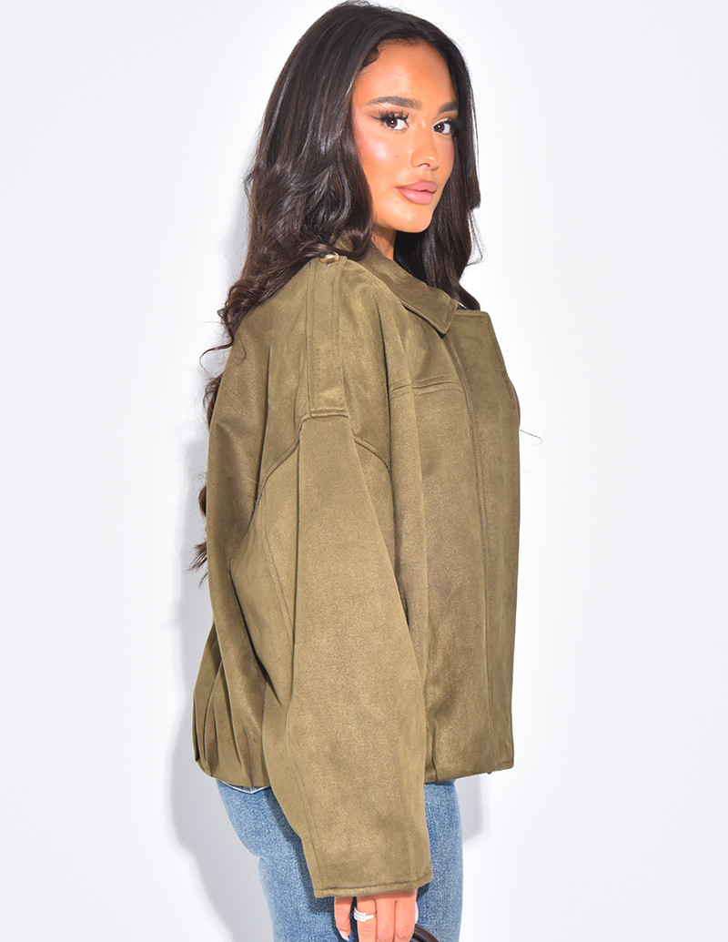 Short suede bomber jacket