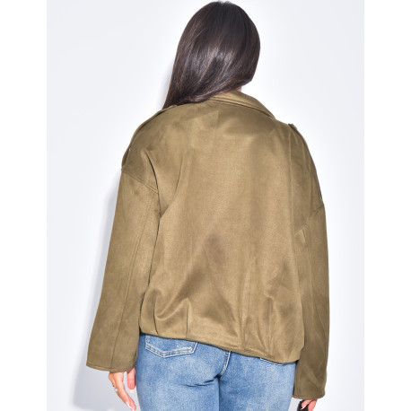 Kurze Bomberjacke aus Wildlederimitat