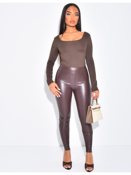 Legging taille haute en similicuir intérieur polaire