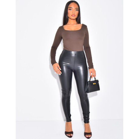 Legging taille haute en similicuir intérieur polaire
