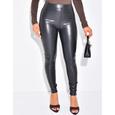 Leggings mit hoher Taille aus Kunstleder mit Fleecefutter
