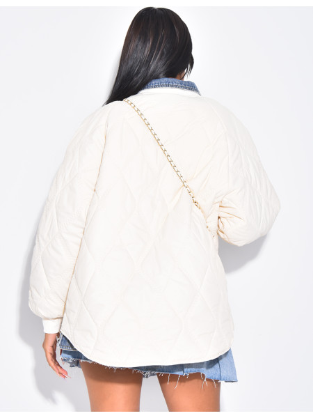 Veste matelassée à empiècements jeans et surpiqures