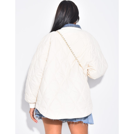 Veste matelassée à empiècements jeans et surpiqures