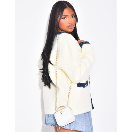 Cardigan tout doux à bordures en jeans