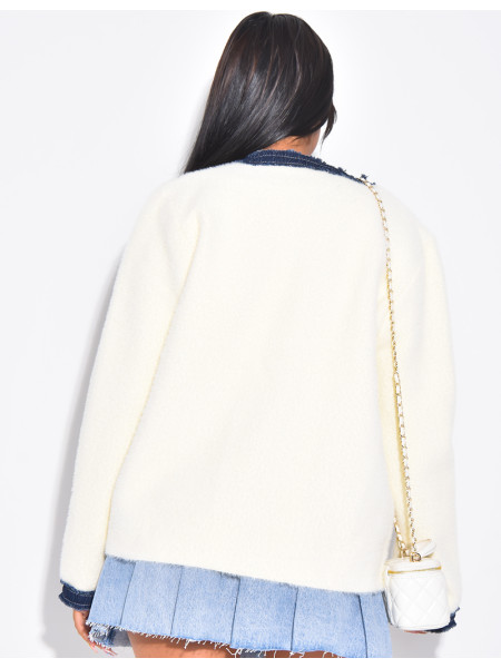 Cardigan tout doux à bordures en jeans
