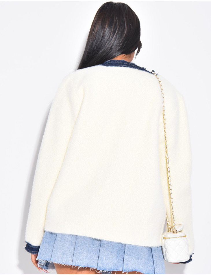Cardigan tout doux à bordures en jeans
