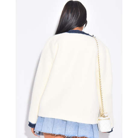 Cardigan tout doux à bordures en jeans