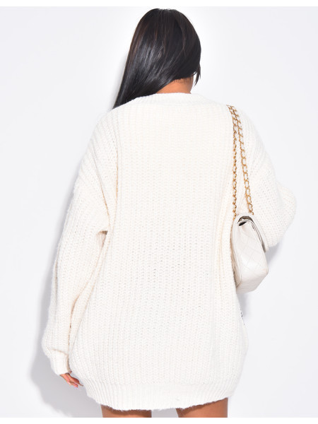 Cardigan oversize en maille épaisse à empiècements en jeans
