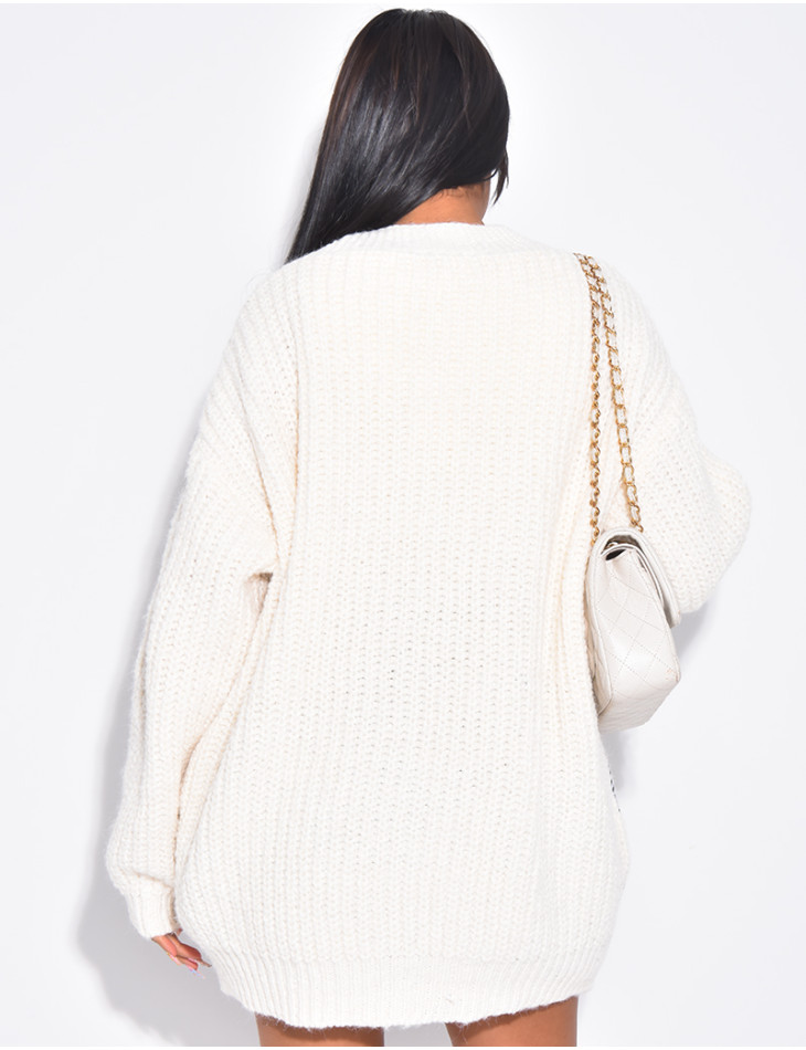 Cardigan oversize en maille épaisse à empiècements en jeans