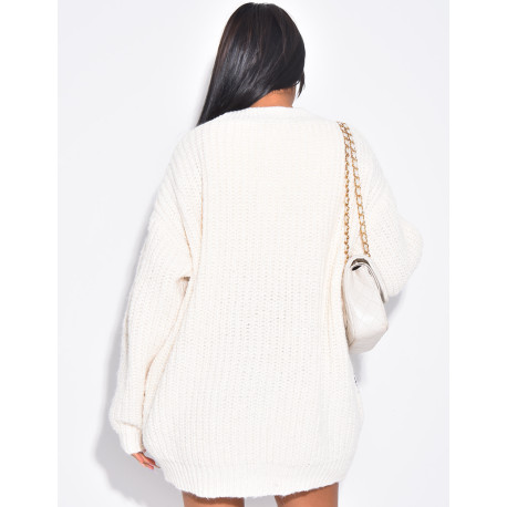 Cardigan oversize en maille épaisse à empiècements en jeans