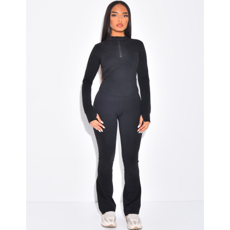 Sports set with shaping top and flared trousers