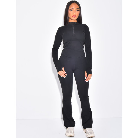 Sports set with shaping top and flared trousers