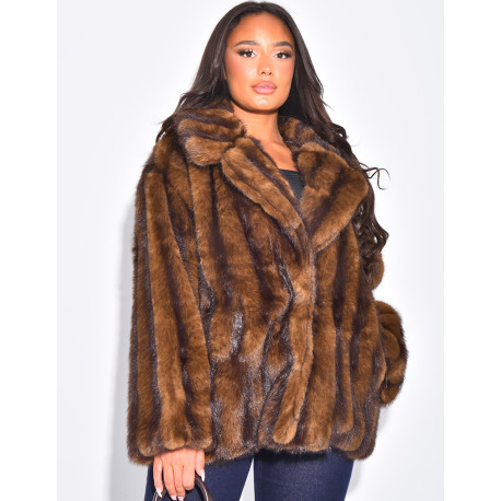 Manteau mi-long en fausse fourrure