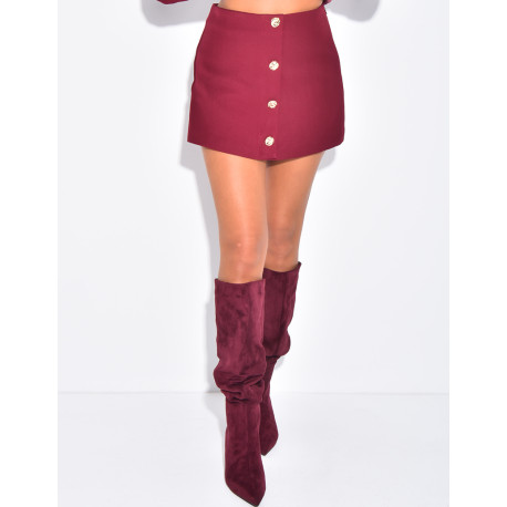 Jupe short taille haute à boutons dorés