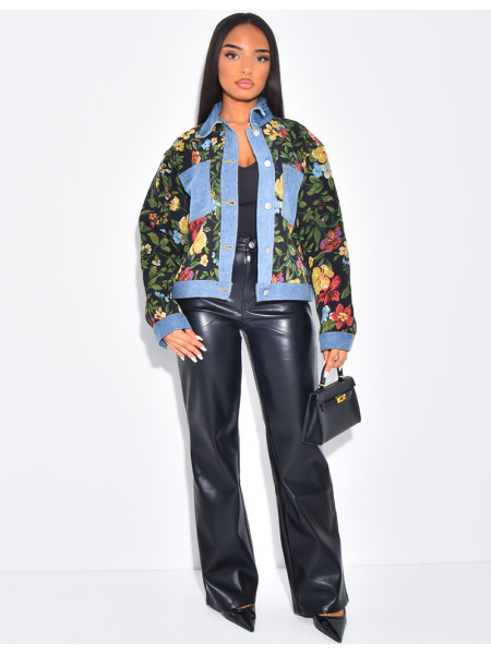 Denim jacket with floral inserts