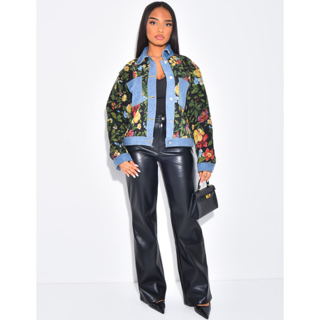 Denim jacket with floral inserts