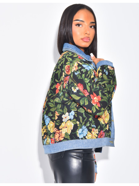Denim jacket with floral inserts