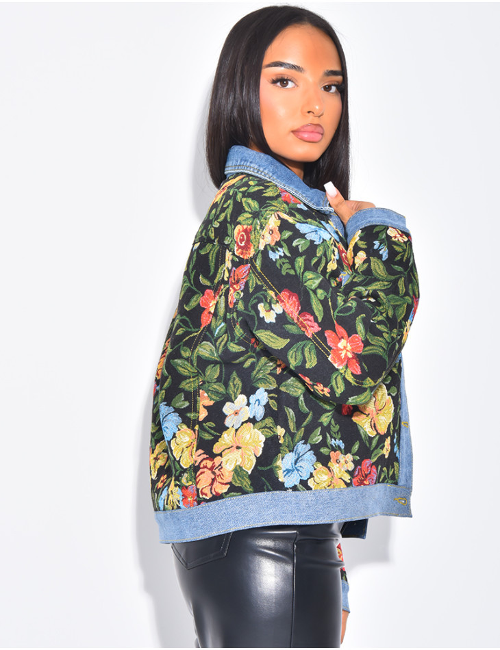 Denim jacket with floral inserts