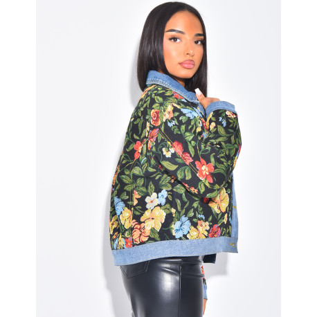 Denim jacket with floral inserts
