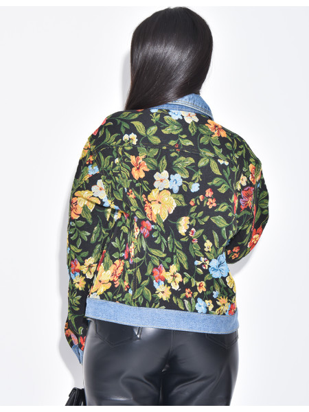 Denim jacket with floral inserts