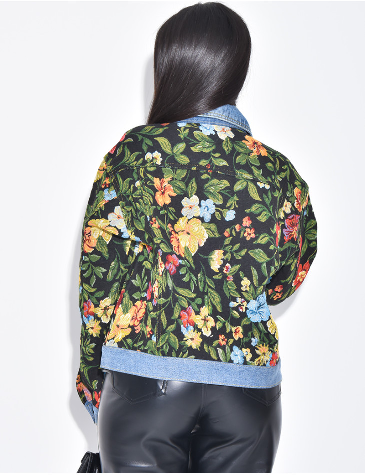 Denim jacket with floral inserts