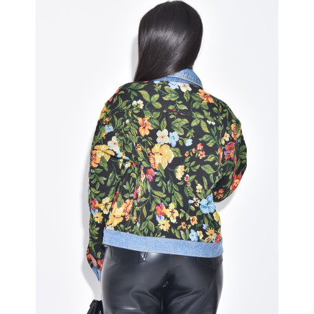 Denim jacket with floral inserts