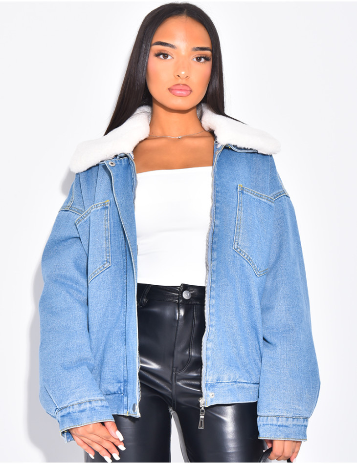Fur-lined denim jacket