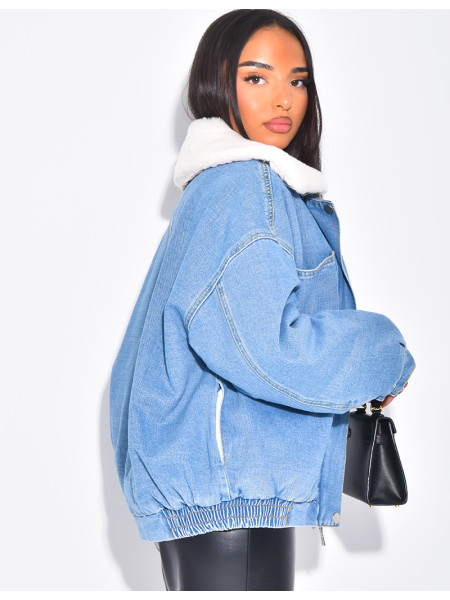 Veste style bombers en jeans fourrée