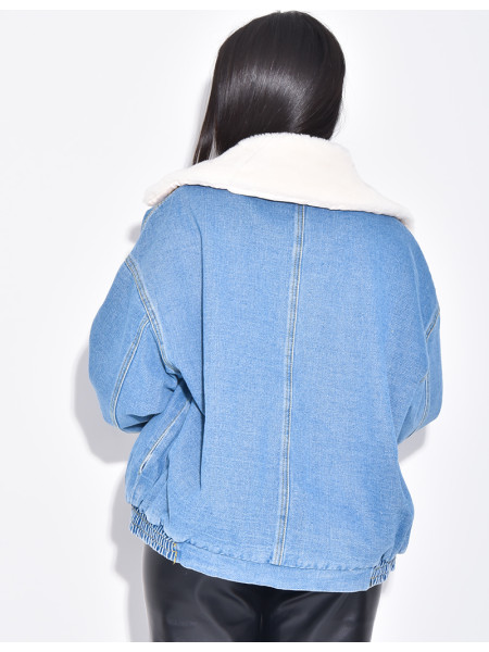 Veste style bombers en jeans fourrée