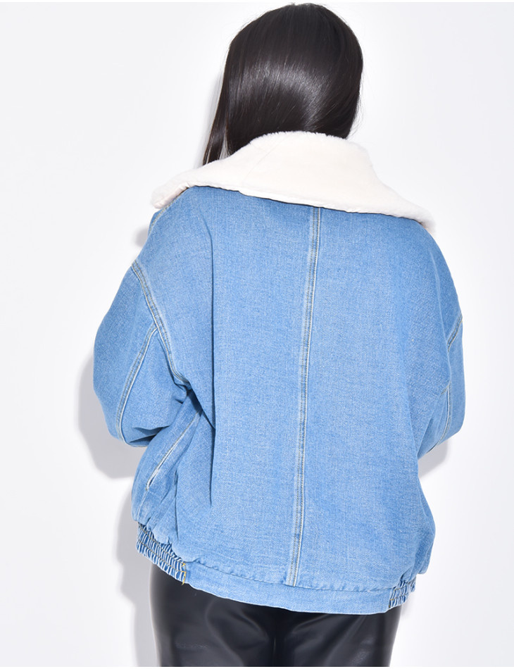 Veste style bombers en jeans fourrée