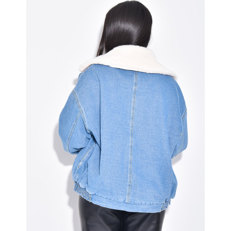 Veste style bombers en jeans fourrée
