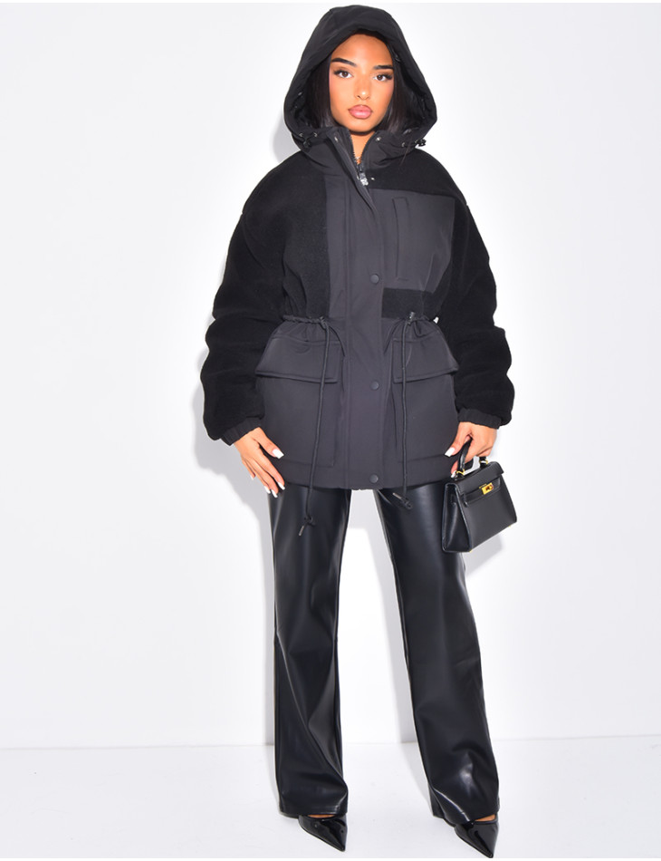 Parka-artige Daunenjacke aus Lammfell