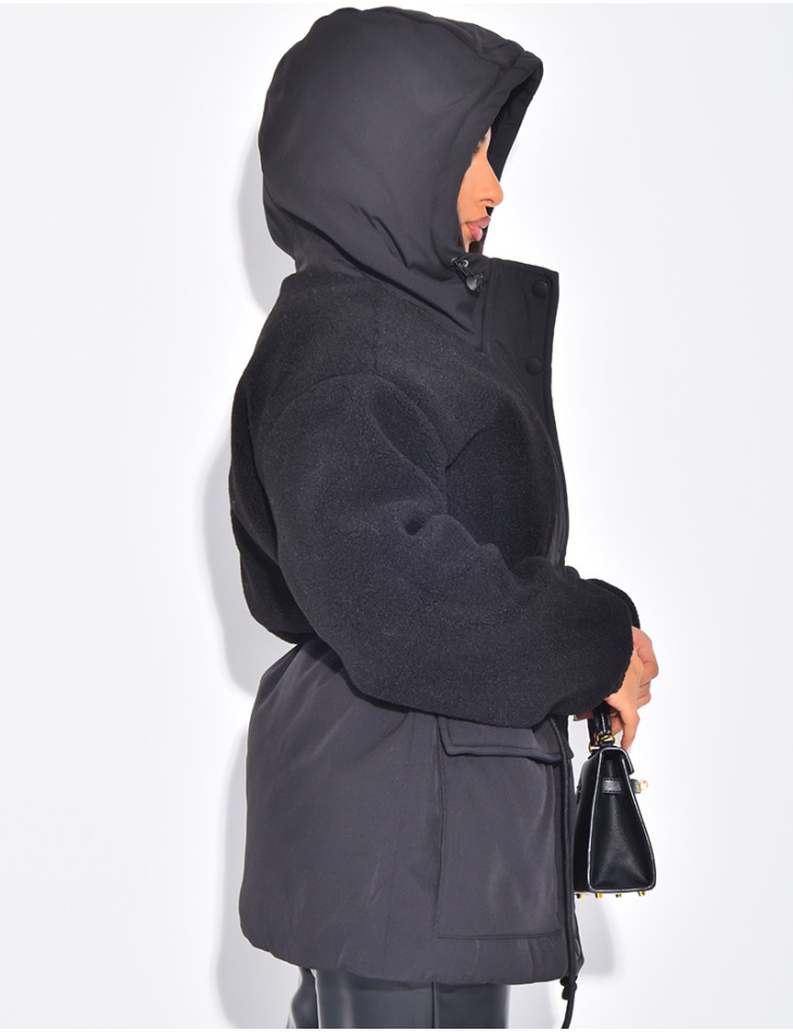 Parka-artige Daunenjacke aus Lammfell