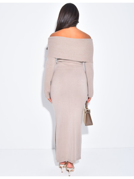 Robe longue côtelée à épaules découvertes