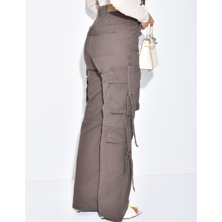 Pantalon cargo coupe droite à lanières pendantes