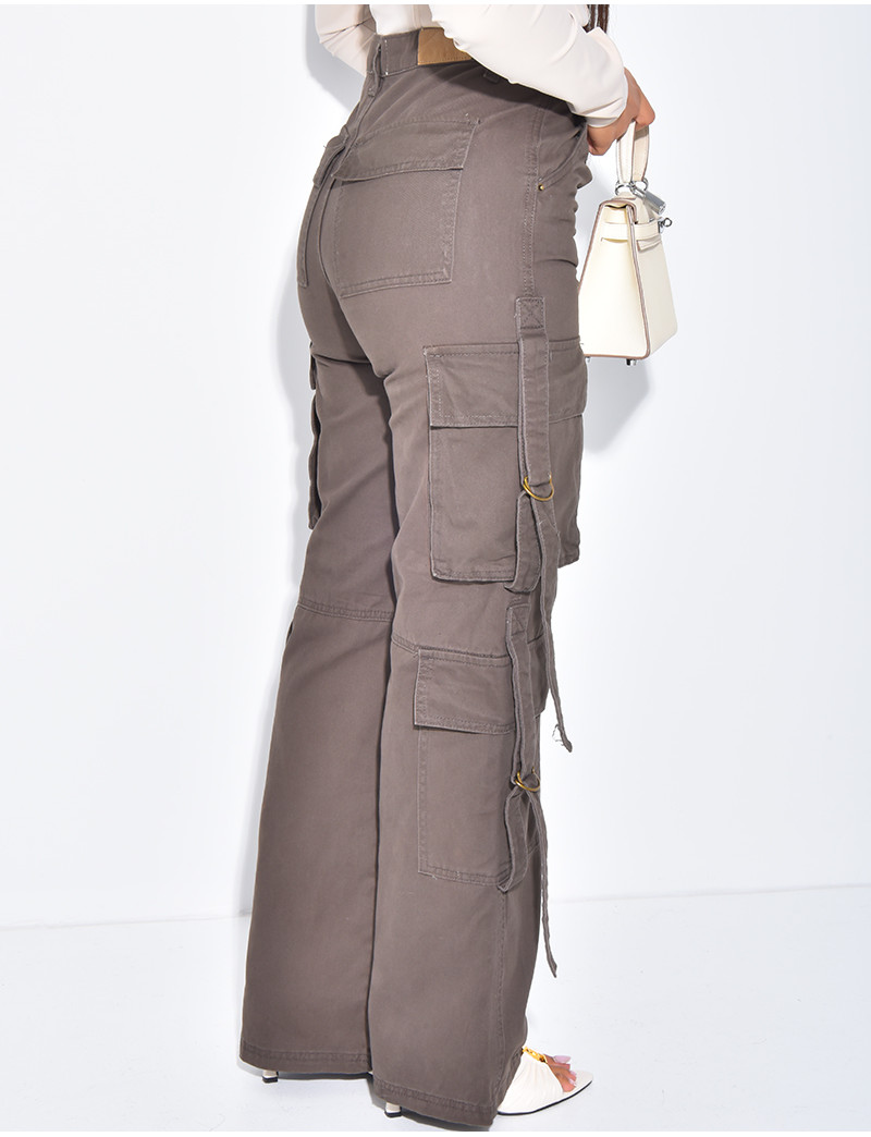 Straight-cut cargo pants with hanging straps