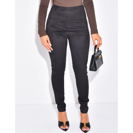 High-waisted suede-effect leggings
