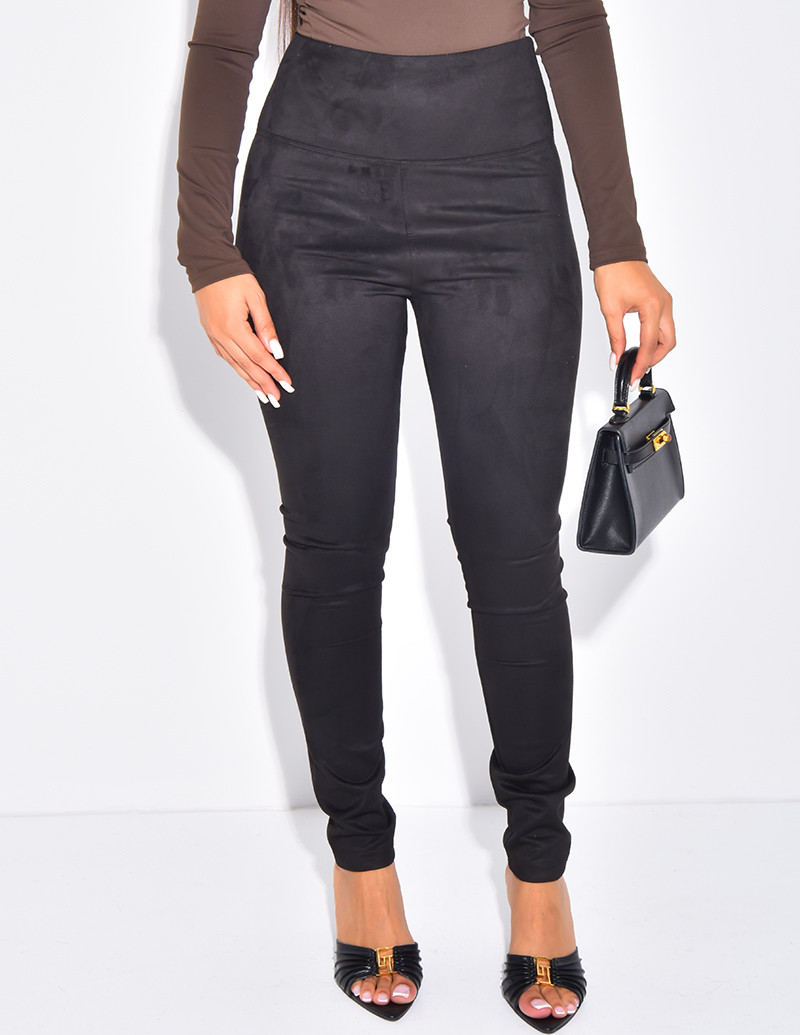High-waisted suede-effect...